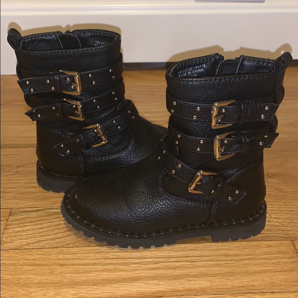 Girls leather look moto boots - size 10